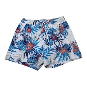 Maamgic 2 in 1 Tropical 5.5” White Blue Floral Swim Shorts Men’s Size Small